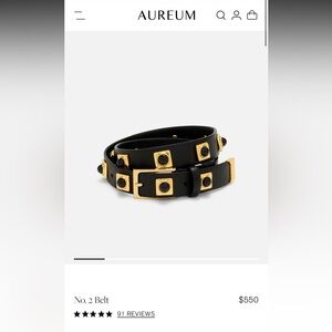 AUREUM Black Leather Wrap Belt with Gold Stud Hardware